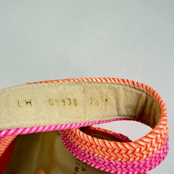 Stuart Weitzman Sherbert Laniard Pink Orange Braided Leather Wedge Sandals - Picture 9 of 11